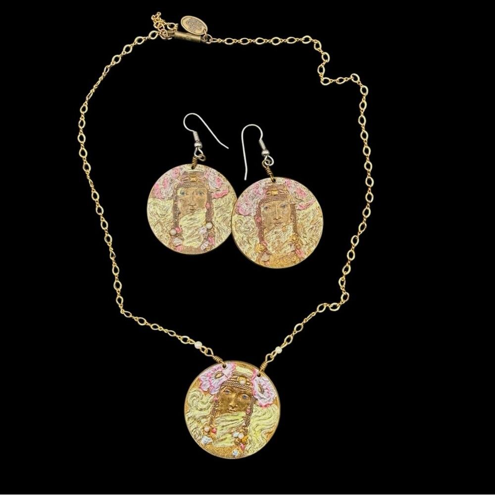 Vintage Piddly Winks Art Nouveau Revival Necklace and Earrings Set